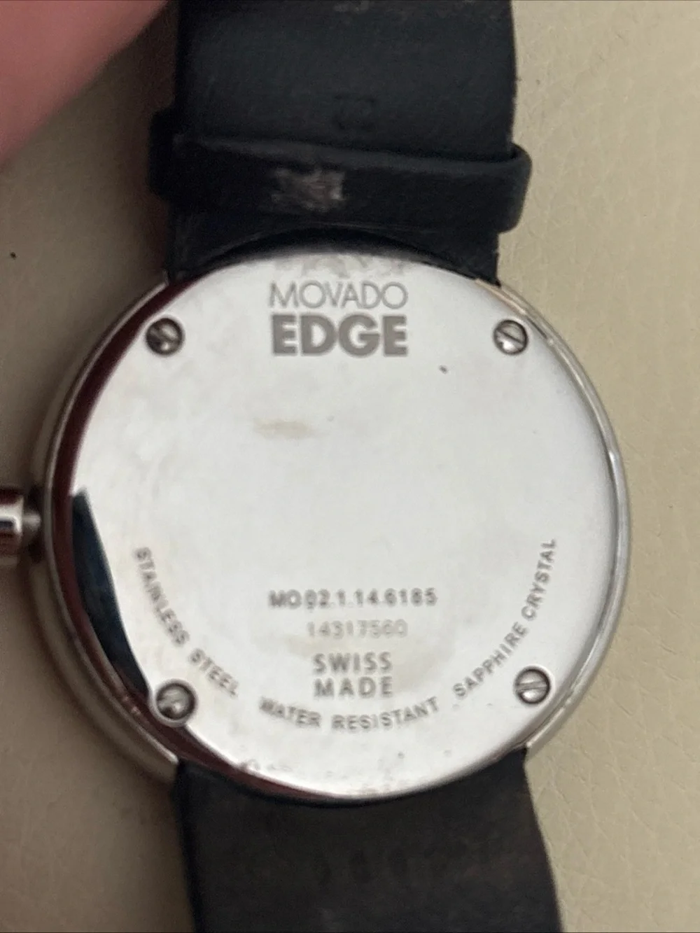 Movado Silver-Tone Case White Sunburst Dial Watch with Black Leather Strap